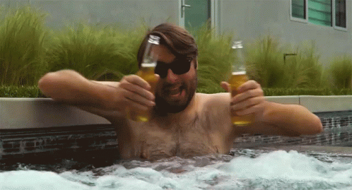 Man Drinking Two Beer In Hot Tub GIF