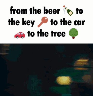 Man Driving Car From Beer to Key to Car to Tree