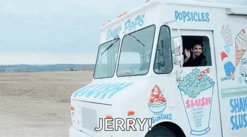 Man Driving Ice Cream Truck Saying Popsicles