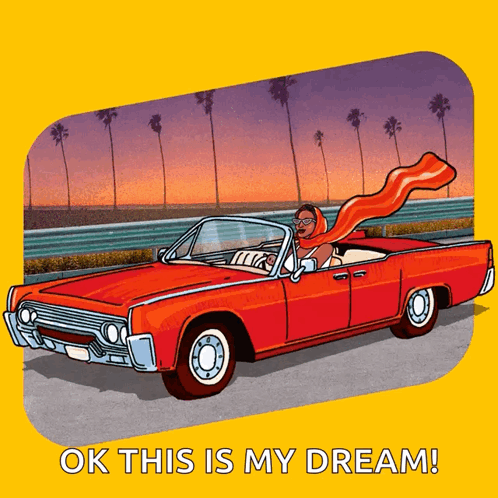 Man Driving Red Car Saying Ok This Is My Dream