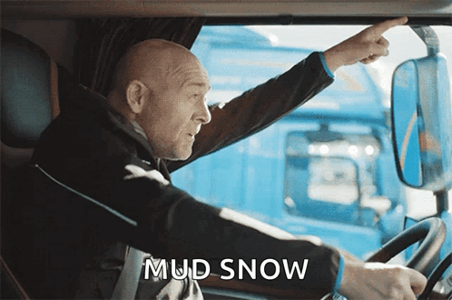 Man Driving Truck With Mud Snow GIF