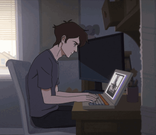 Man Eaten by Shrimp Typing on Laptop