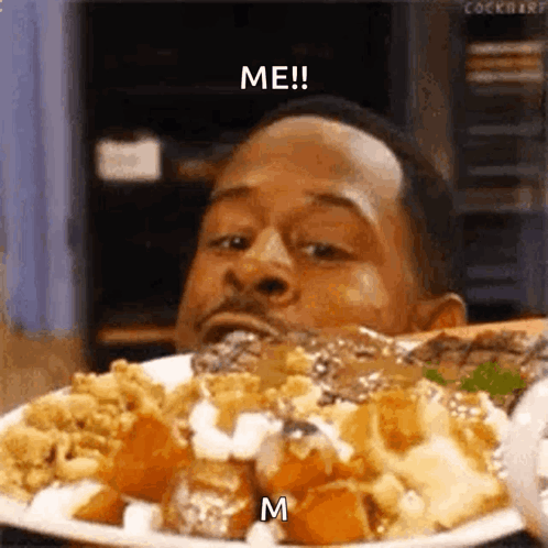 Man Eating Food Mouth Open Saying Me!