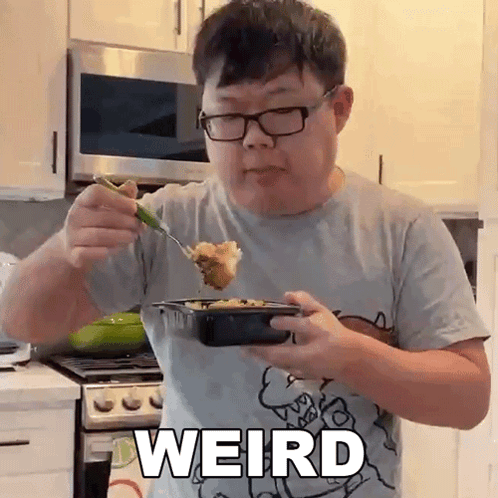 Man Eating Food Saying Weird