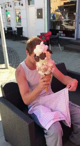 Man Eating Huge Vanilla Ice Cream GIF