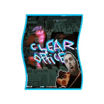 Man Eating Pizza Clear Office