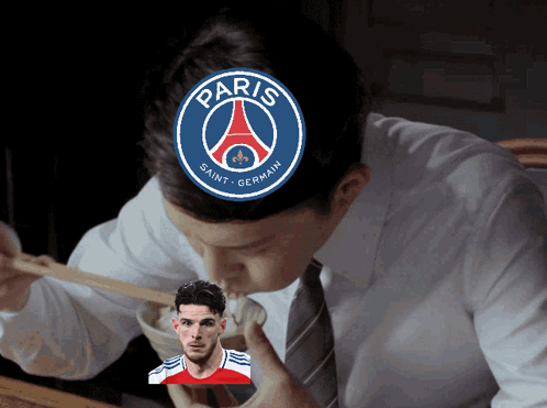 Man Eating Rice With Chopsticks PSG Logo On Head GIF