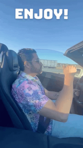 Man Enjoy Driving On Sunny Day GIF