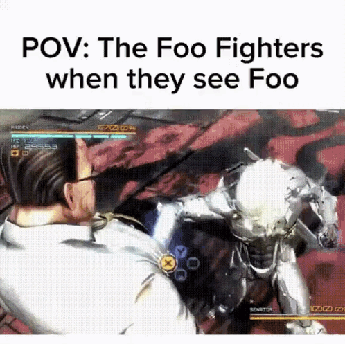 Man Fighting Robot Video Game Foo Fighters When They See Foo