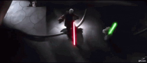 Man Fighting with Lightsaber in Darkness