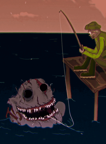Man Fishing in Ocean Human
