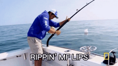 Man Fishing On Boat Rippin MF Lips GIF