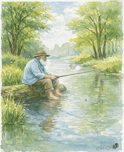 Man Fishing On Rock In Lake GIF