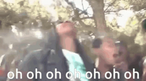 Man Fist In Air With Oh Oh Oh GIF