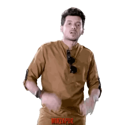 Man Flexing Muscles in Front of Mirzapur Poster