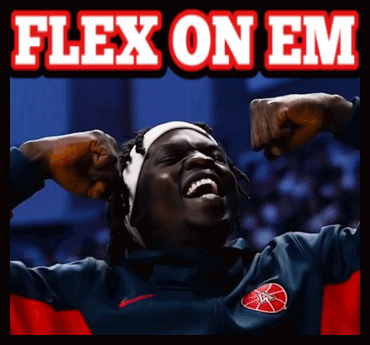 Man Flexing Muscles With Flex On Em Sign GIF