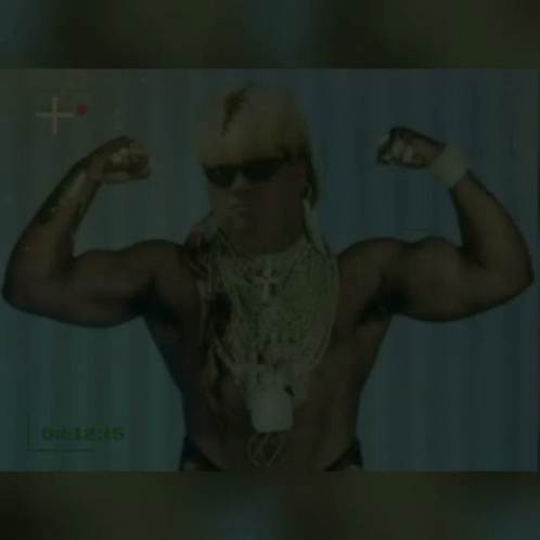 Man Flexing Muscles With Jewelry And Sunglasses GIF
