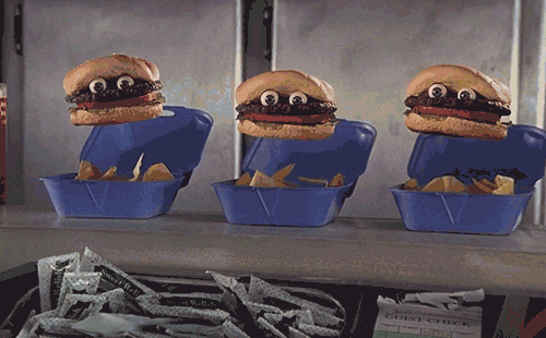 Man Floating With Burgers GIF