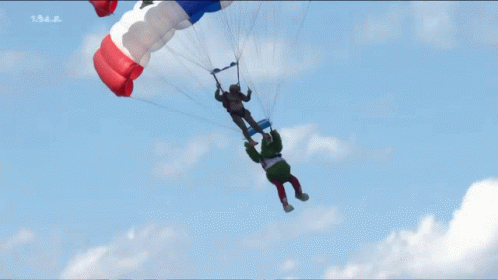 Man Flying With Mascot Holding 2010 Flag