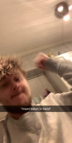 Man Funny Face Insert Baton In Hand