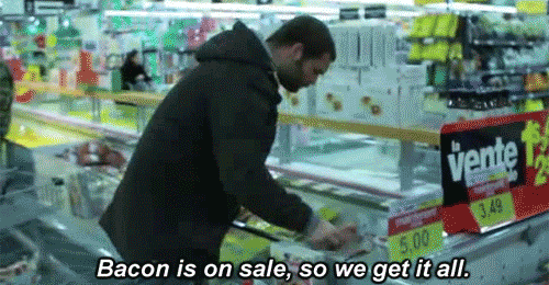 Man Getting Bacon On Sale GIF