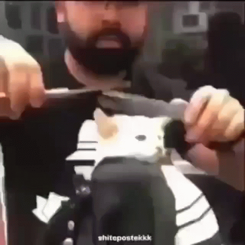 Man Getting Haircut While Wearing Helmet