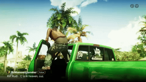 Man Getting Out of Green Truck With Follow Button