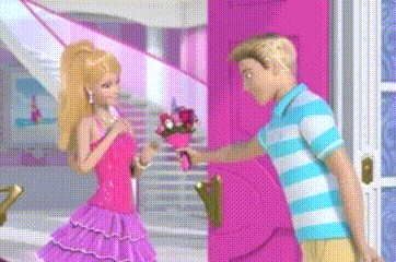 Man Giving Flowers to Woman in Purple Dress