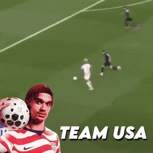 Man Giving Peace Sign Next to Soccer Ball With Team USA