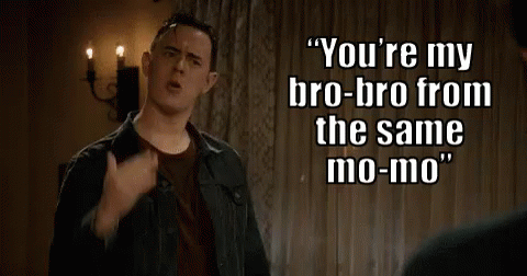 Man Giving Thumbs Up Saying You're My Bro-Bro From the Same Mo-Mo