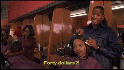 Man Giving Woman Haircut Asking Forty Dollars
