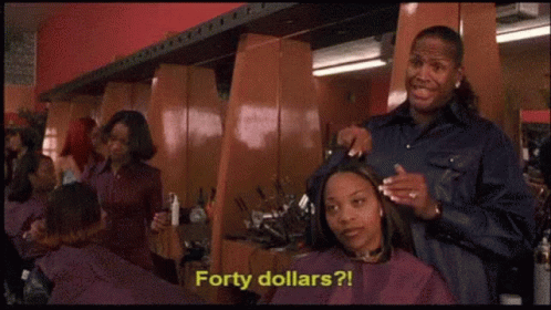 Man Giving Woman Haircut Says Forty Dollars GIF