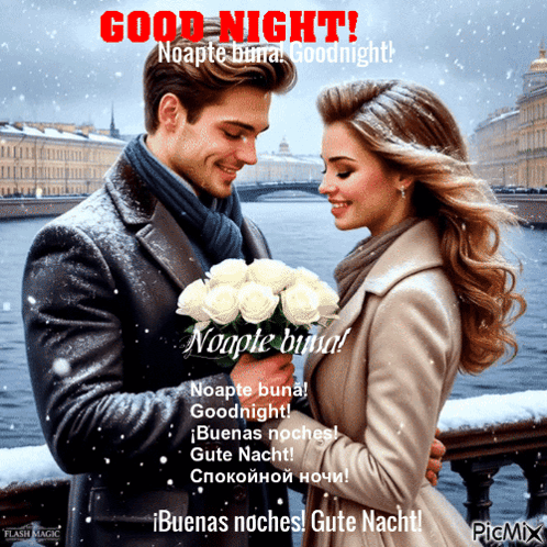 Man Giving Woman White Roses Good Night GIF