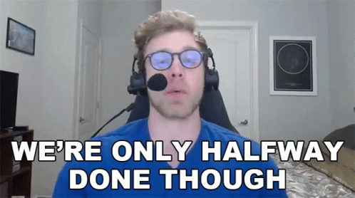 Man Glasses Headphones Saying We're Only Halfway Done Though