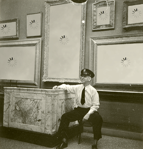 Man Guarding Museum Paintings GIF