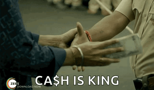 Man Handing Woman Stack of Money Cash Is King