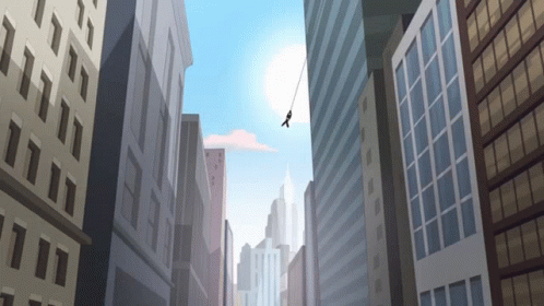 Man Hanging From Rope Between Buildings
