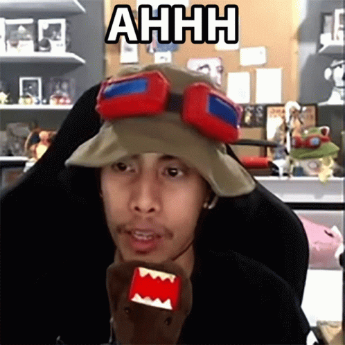 Man Hat Goggles Holding Stuffed Animal Ahhh GIF