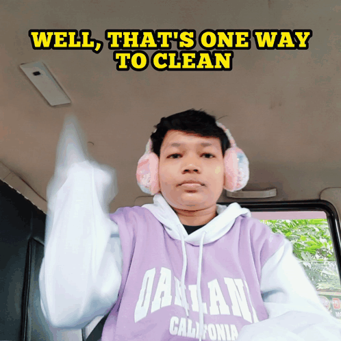 Man Headphones Well That's One Way to Clean