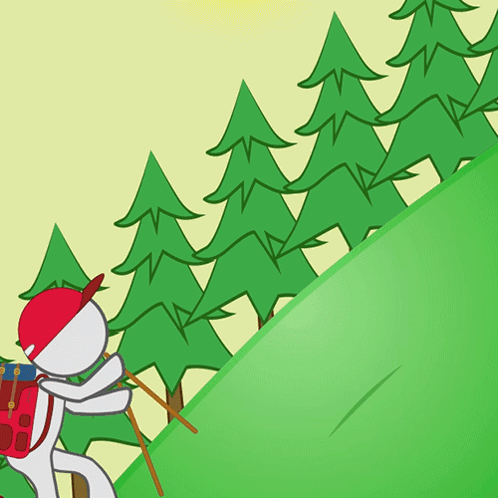 Man Hiking Up Hill With Trees GIF