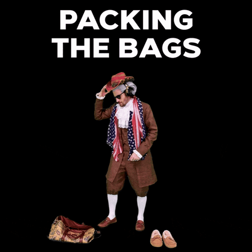 Man Holding American Flag and Packing Bags