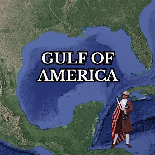Man Holding American Flag Gulf Of America Map GIF