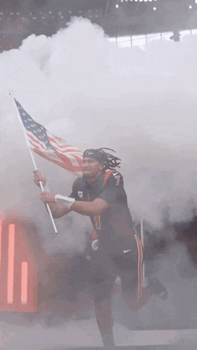 Man Holding American Flag In Stadium GIF