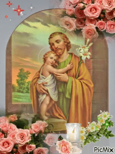 Man Holding Baby With Pink Roses and Picmix Logo