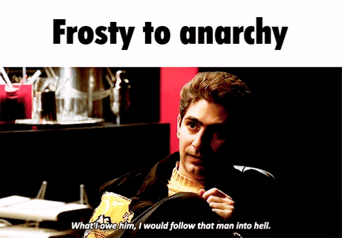 Man Holding Bag of Chips Says Frosty to Anarchy