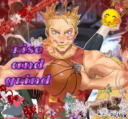 Man Holding Basketball With Words Rise and Grind