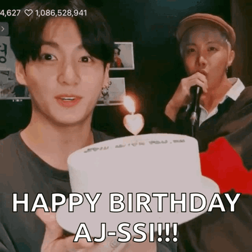 Man Holding Birthday Cake Saying Happy Birthday Aj-ssi !!!