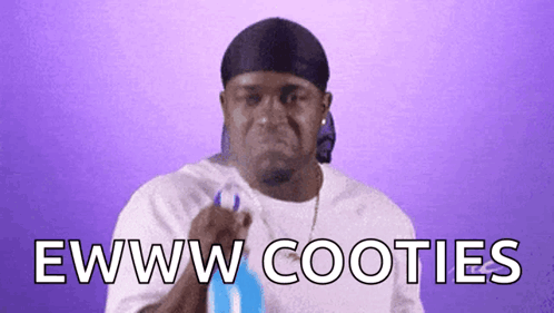 Man Holding Blue Balloon Saying Ewww Cooties