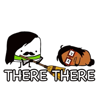 Man Holding Broom Beside Lying Man Saying There There GIF