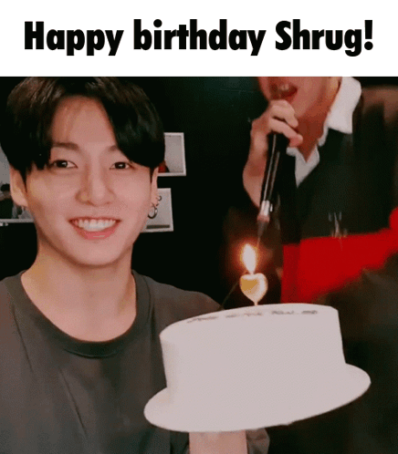 Man Holding Cake With Candle Happy Birthday Shrug